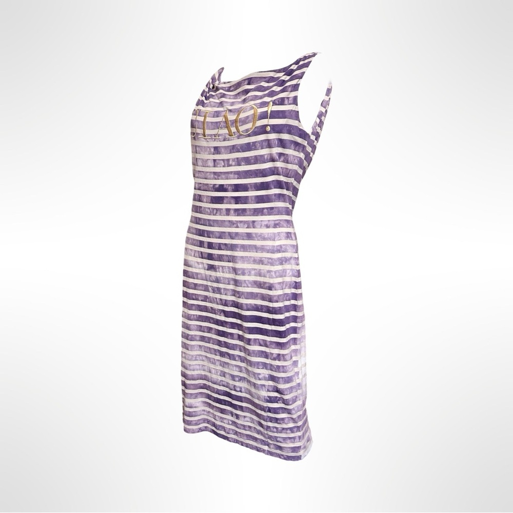 Y2K Moschino Cheap Chic Ciao Purple White Striped Cotton Jersey Sleeveless Dress - Picture 5 of 9